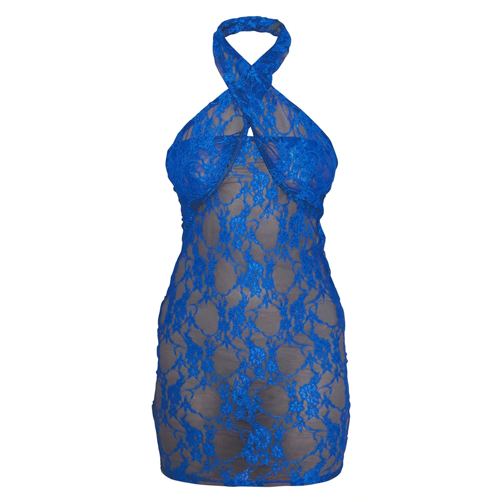 Индивидуальный Пошив 2022 Лидер продаж пикантная Женская сетчатая мини-юбка розового цвета боди с лямкой на шее платье ажурное