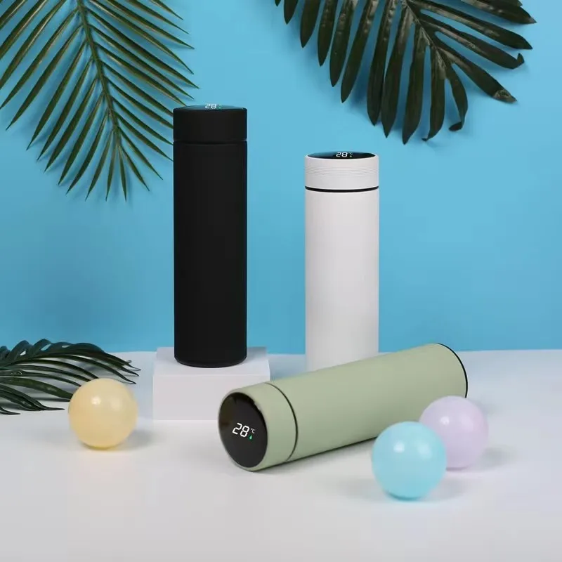 Rubber paint insulation cup intelligent temperature display Macaron vacuum flask stainless steel gift cup customized logo