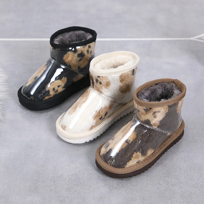 Kid cute snow boots with fur fashion winter waterproof keep warm girls ankle boot baby shoes set