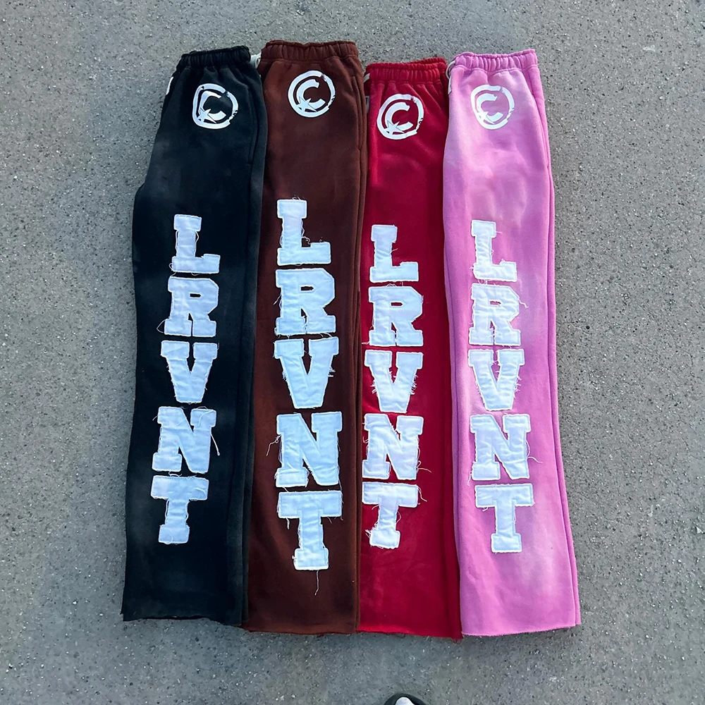 Wholesale manufacturer stacked track flared sweatpants jogger custom mens distressed embroidered flare sweat pants men