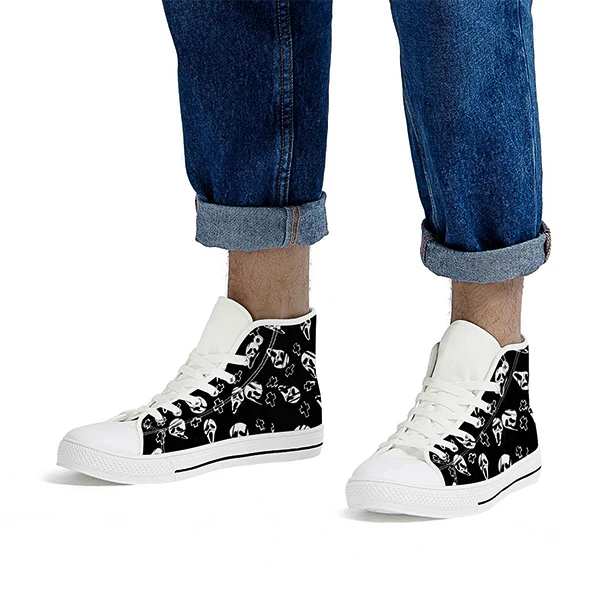 White Custom Design Comfortable Men High Top Canvas Shoes Rubber Sole Sneakers Casual Shoes Dropshipping No MOQ