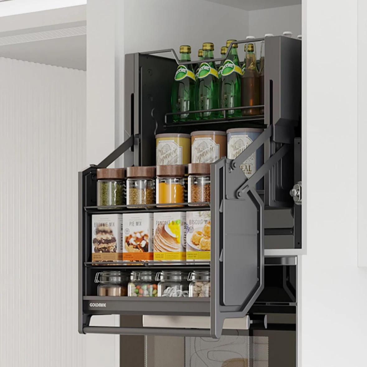 Goldmine Factory Double Cabinet Pull Down Glass Kitchen Lifted Basket Lifting Lift Elevator For Kitchen Wall Cabinet