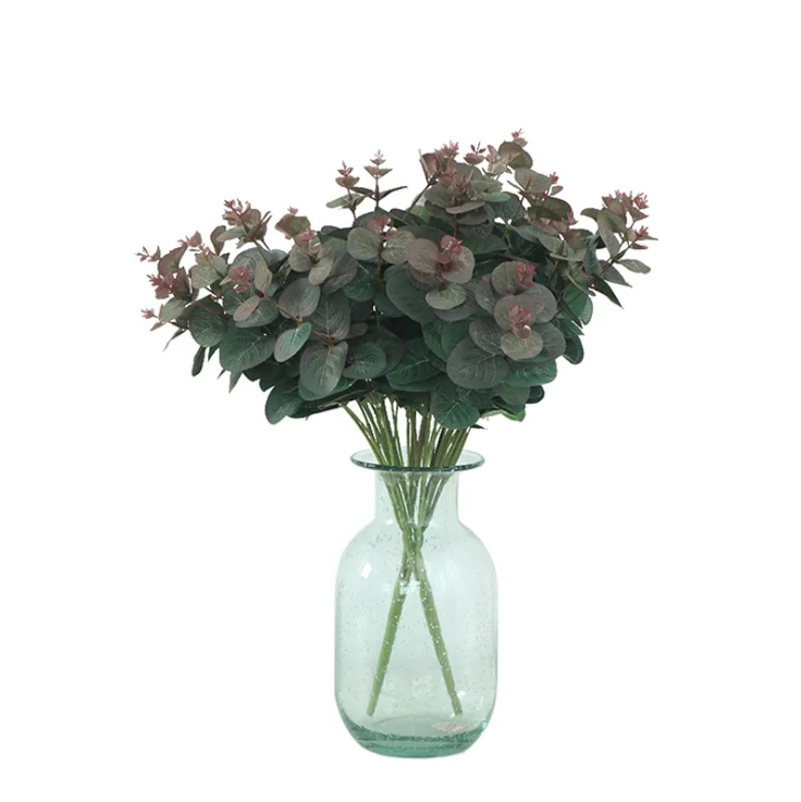 
silk flower arrangement French money grass eucalyptus leaves 