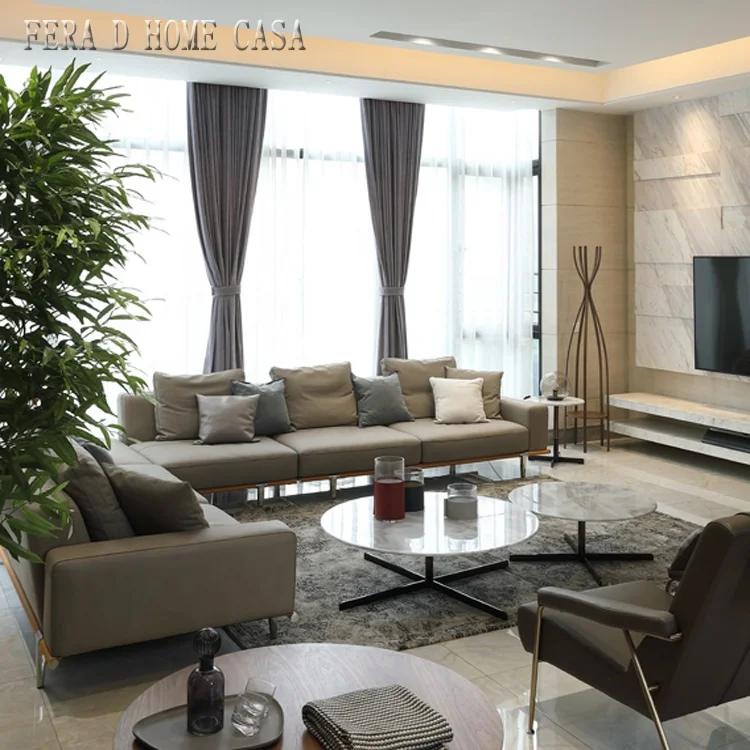 Saudi Arabia villa furniture modern sofa corner luxury italian leather L shape sofa set