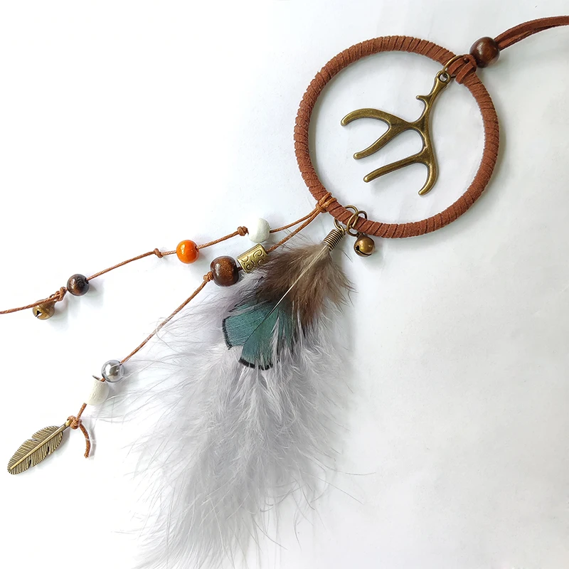 Handcraft Dream Catcher Feather Deer for Car Interior Rear View Mirror Hanger Car Accessories Pendant Interior Decoration