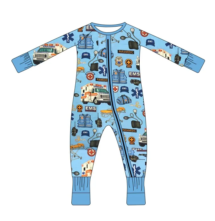 new arrive baby boy girls bamboo pajamas newborn kids milk silk ambulance printing 2 piece nightwear children bamboo jammies