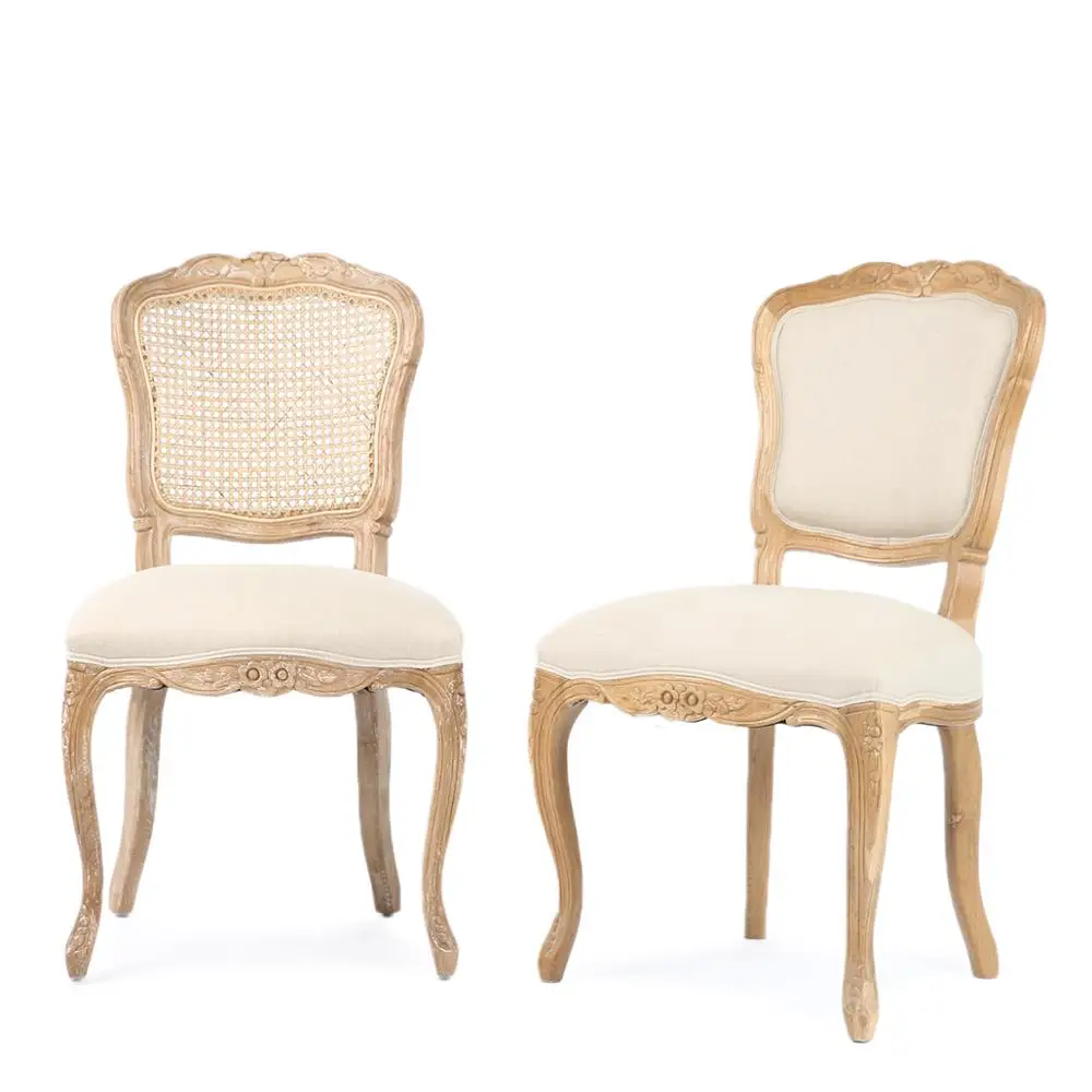 luxurious carving court style soild wood rattan back chair french style oak wedding chair
