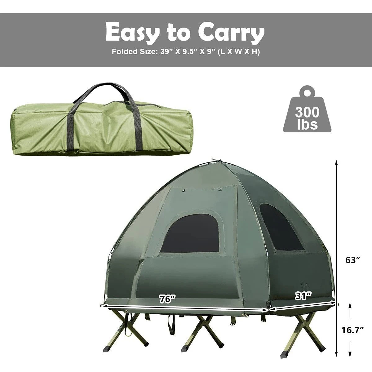Outdoor Hiking 1-Person Elevated Tents Foldable Camping Cot Tent with Air Mattress and Sleeping Bag