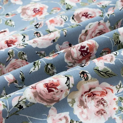Floral Print Smooth Rayon Fabric Summer Viscose Thin Shirt Short Sleeve Dress DIY Sewing Fabric
