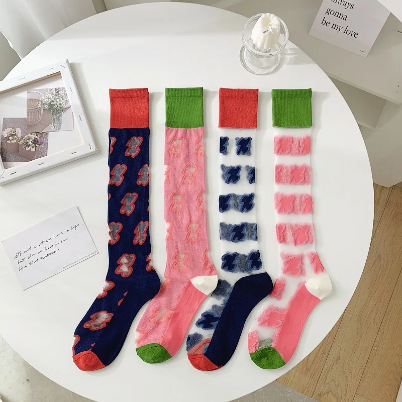 Colorful Long Tube Women Socks Cute Sweet Silk Thin Socks