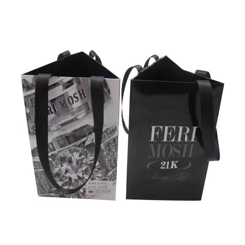 Factory custom gift special design printing luxury triangle paper bags with your own logo shipping bag