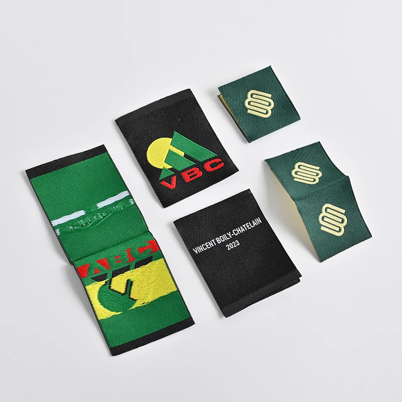 high definition Custom hem label for sleeve,loop fold woven hem tag for sleeve