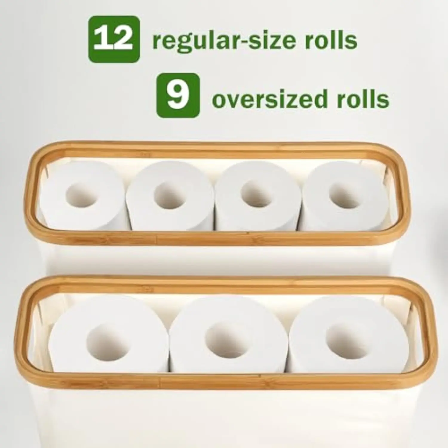 JQ Foldable Bamboo Toilet Paper Storage Organizer Stand Basket Toilet Paper Holder With 2 Built-in Handles