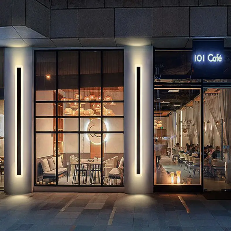 Modern high-quality villa courtyard solar waterproof wall lamp black strip outdoor wall lamp