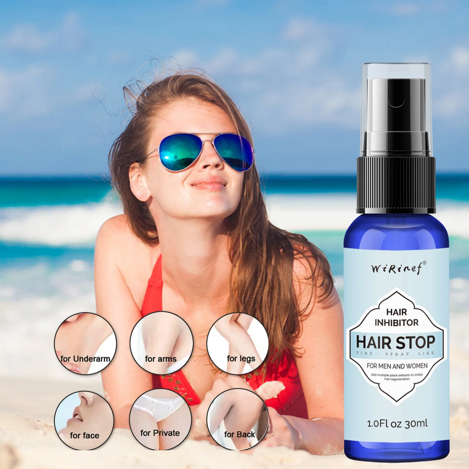 30ml Hair Stop Spray Hair Remover and Growth Inhibitor Facial Removal Cream Spray Beard Bikini Intimate Face Legs Body