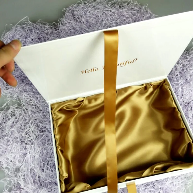 Custom Luxury Cardboard book shaped Gift Box Hair Packaging With Silk Cloth Inner Tray