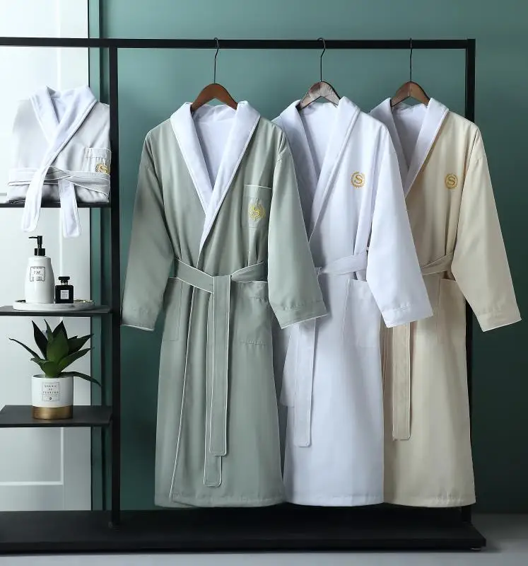 Solid Color Soft Coral White Terry Bathrobe 100% Cotton Hotel