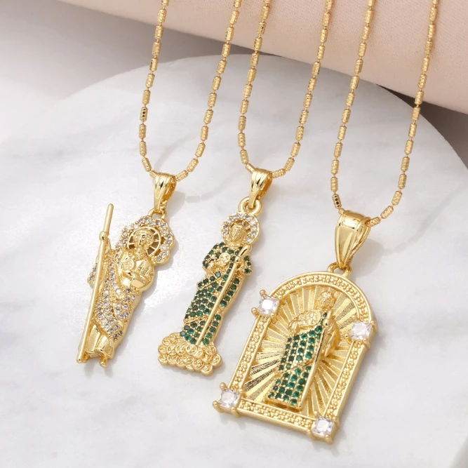 18k Gold Medallion Blessed Women&Men Jewellery Medal Virgin Mary Pendant Necklace