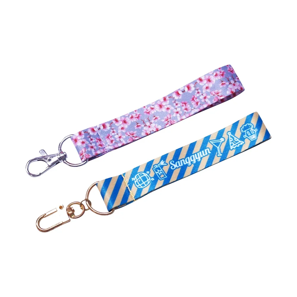 Wholesale Manufacturer Polyester Sublimation Printed Fancy Ribbon Fabric Key Chain Keychain With Short Lanyard