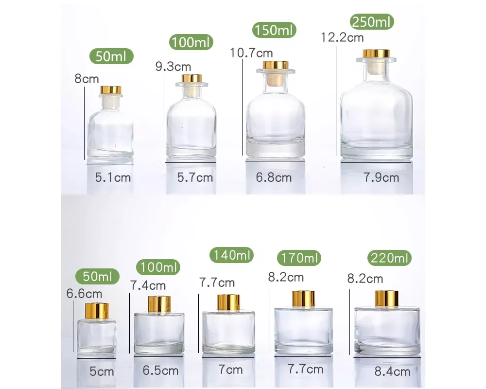 Free Sample Design 50ml 100ml 200ml Clear Empty Square Glass Reed Diffuser Bottle With Gold Screw Lid