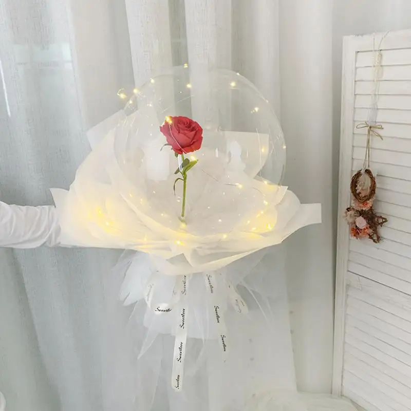 Decoration Balloons Reusable Luminous Led Balloon with LED Strip Light Transparent Round Rose Bouquet Bobo Ball