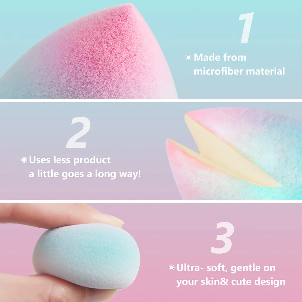 Free Sample Mult-color Wholesale Premium Super Soft Make Up 3D Latex Free Makeup Gradient Microfibre Beauty Sponge