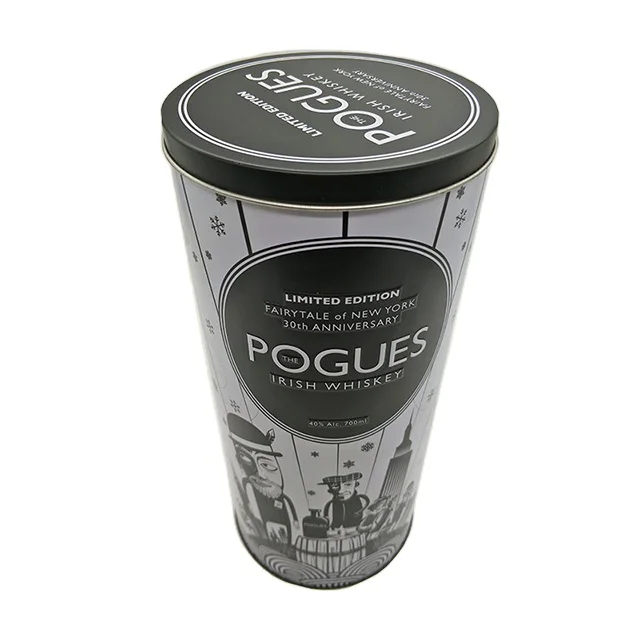 Custom Luxury Food Grade Metal Packing Round Tin Boxes For Champagne Whisky Wine Bottle