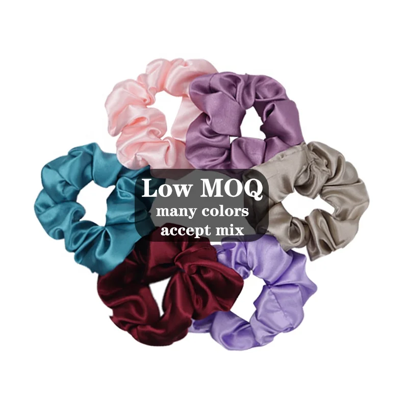 Low Qty Customized Design Shinny Satin Scrunchy Hair Band Solid Colors Elastic Hair Bands For Fashion