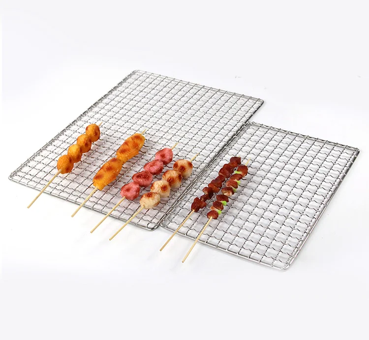 Stainless steel BBQ barbecue grills Mesh with wooden handle charcoal BBQ Accessories for outdoor grill