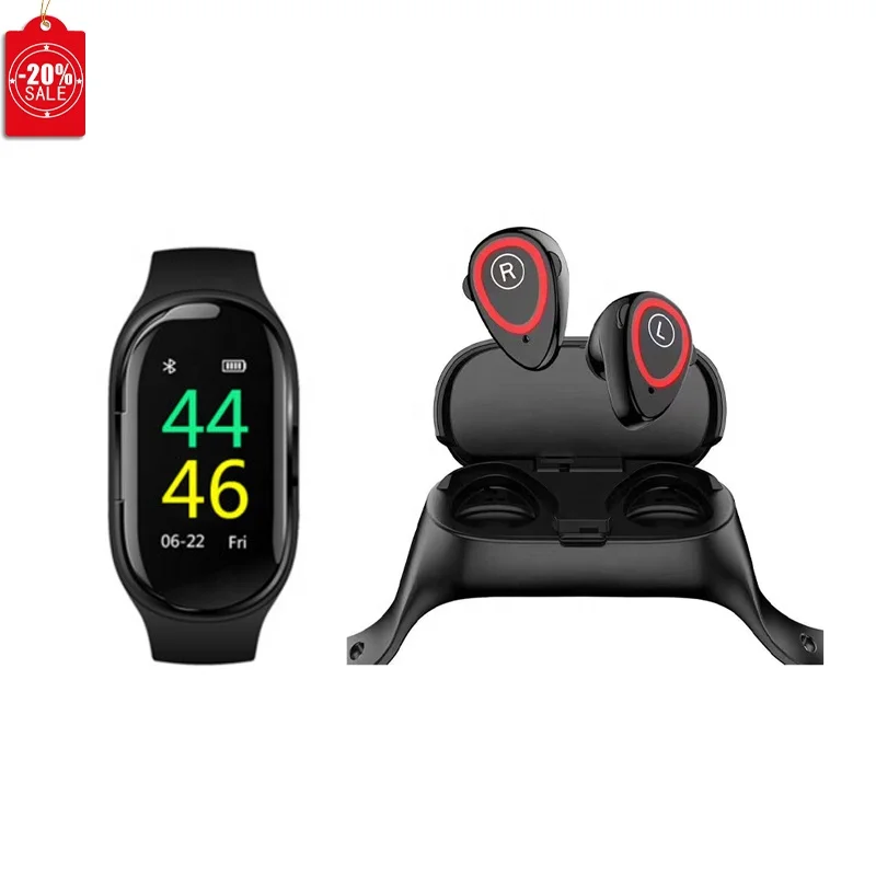 
2 In 1 Outdoors Music Out Fitness Sports Activities M1 Smart Watch With Tws In Ear Buds BT Call Earphone Earbuds 