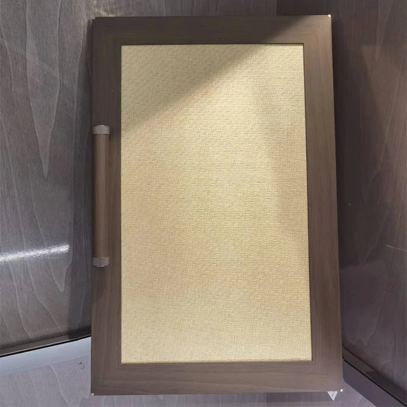 Classic Door Handle Woodgrain Sliding Door Double Glazed Japanese Tatami Built-in Bamboo Woven Sliding Door