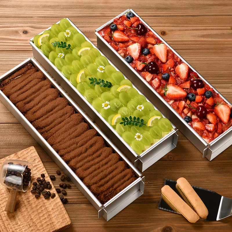 Aluminum Anodized Rectangular open Tiramisu mold Cake cheesecake Mousse fixed mold Battenberg Cake Baking Pan with Dividers