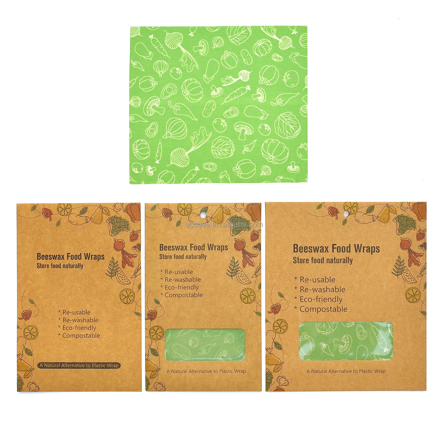 
3 packed Eco-friendly sustainable washable GOTS certified organic cotton reusable pure beeswax wrapper green food wrap package 