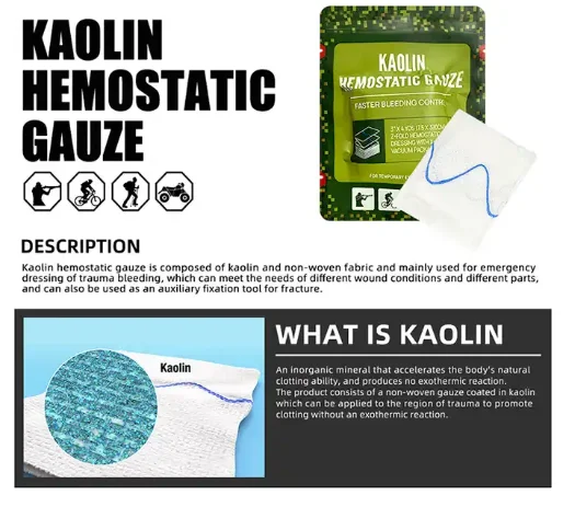 Vacuum Packed Gauze Outdoor First Aid Wound Aseptic Treatment Survival Kaolin Hemostatic Gauze