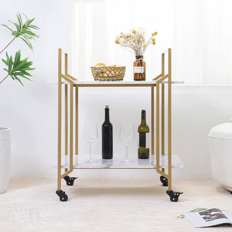 Высокое качество, золотая металлическая рамка, мобильный мраморный Роскошный домашний барный тележка