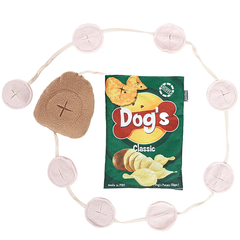 Hot sale high quality potato chips shape plush dog toy sound leakage food chew grinding teeth interactive