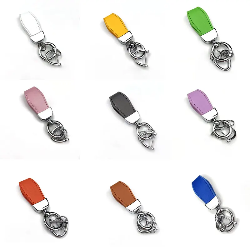Metal keychains can heat transfer print logo blank leather lambskin key holder ring custom brand for car motorcycle bicycle