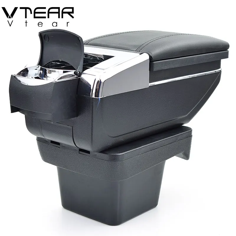 Vtear For VW Touran armrest leather central store storage box red thread car-styling interior ABS arm rest accessories 2016-2018