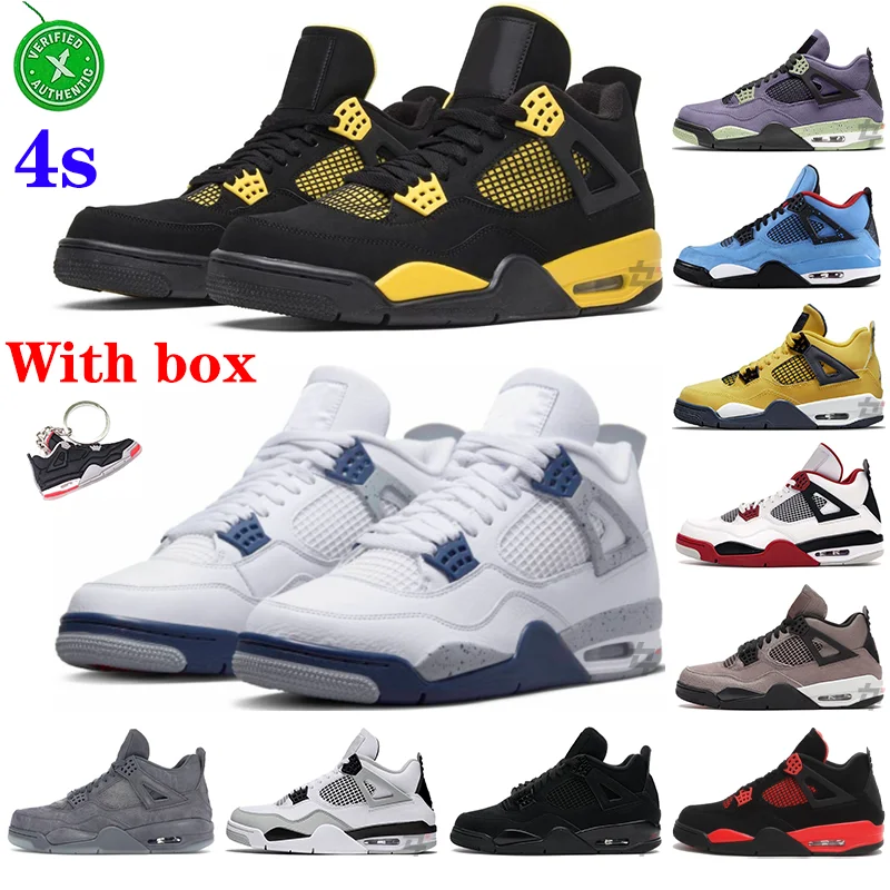 Hot selling In Stock X men women Shoes OG AJ 4 retro Red Thunder Midnight Navy Sail Black Canvas cat retro 4 shoes