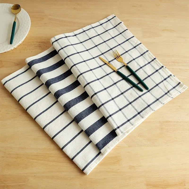 Mediterranean Blue Series Cotton Plaid Striped Tea Towel Napkin Cloth Gourmet Background Cloth Tablecloth Tea Towel