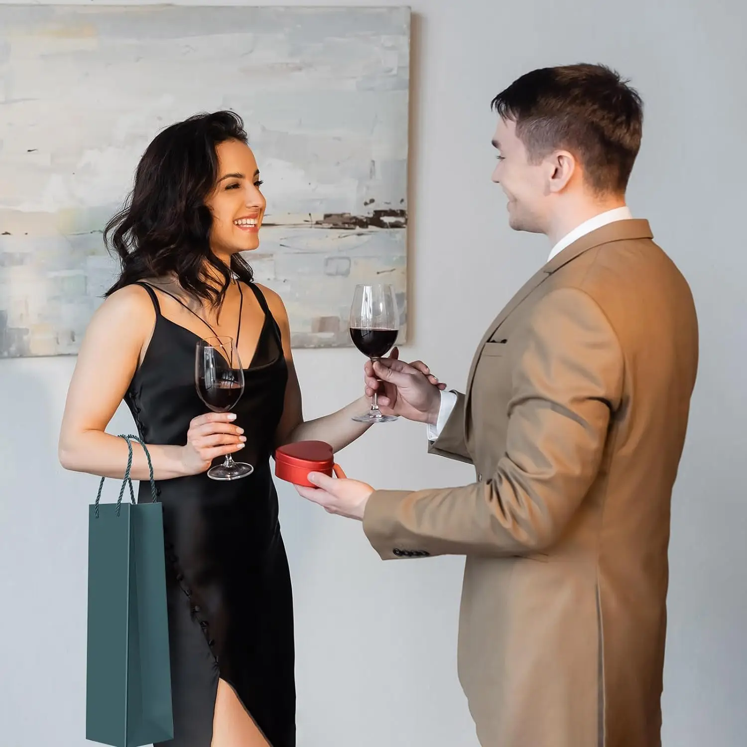 Low Luxury Champagne Wine Gift Paper Bag Recyclable Green Wine Bottle Kraft Paper Bag Durable Shopping Paper Wine Bag