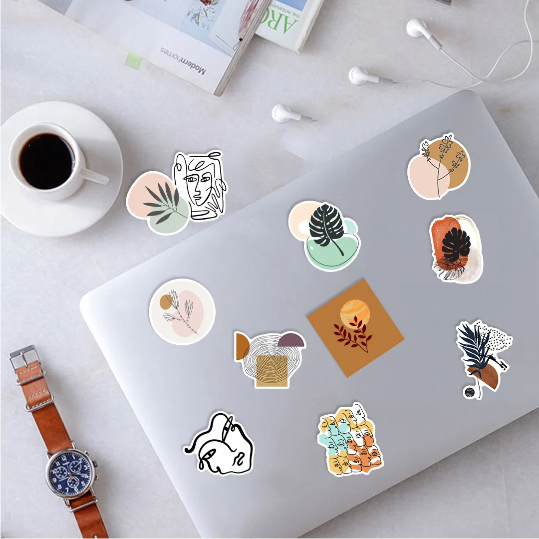 50Pcs Retro Urban Style Aesthetic Art Decorative Stickers For Wall Office Laptop Decal Vintage Abstract Painting Sticker