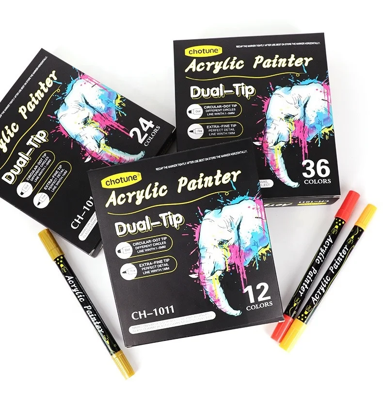 Customized Acrylic Marker Pen Double Tip Dot And Tip Coloring Marker Multiple Colors For Canvas Paper Glass Rock