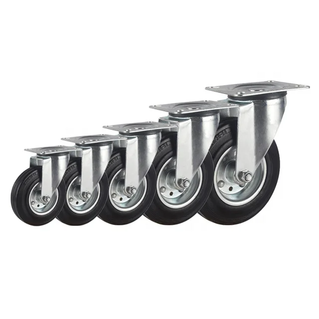 3 to 8 inch size castor solid rubber material wheel zinc plated bracket European standard swivel&rigid industrial caster wheel