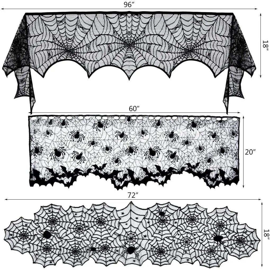 5pack Halloween Decorations Tablecloth Runner Black Lace Round Spider Cobweb Table Cover