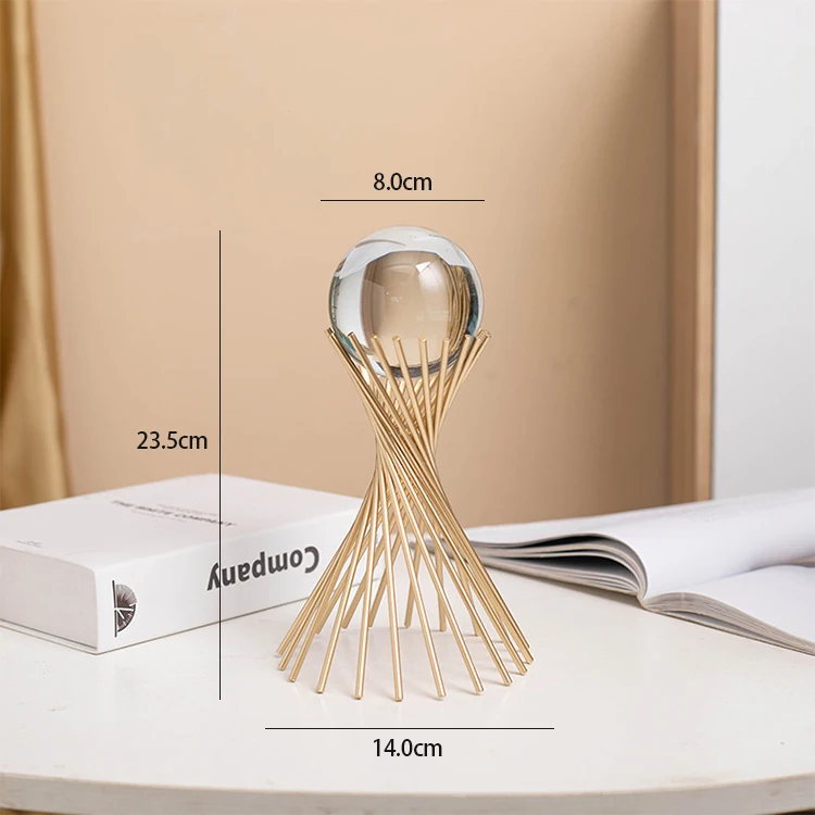 Multi Style Metal Crafts Decorative Ornaments 3D Modern Abstract Art Glass Crystal Ball With Gold Iron Stand For Home Decoration