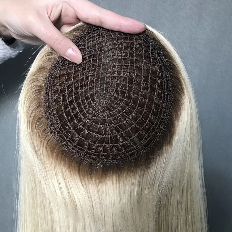 Fishnet Base Blonde Ombre Color Smooth Silky Hair Piece Virgin Cuticle European 100% Human Hair Ladies Hair Toppers for women