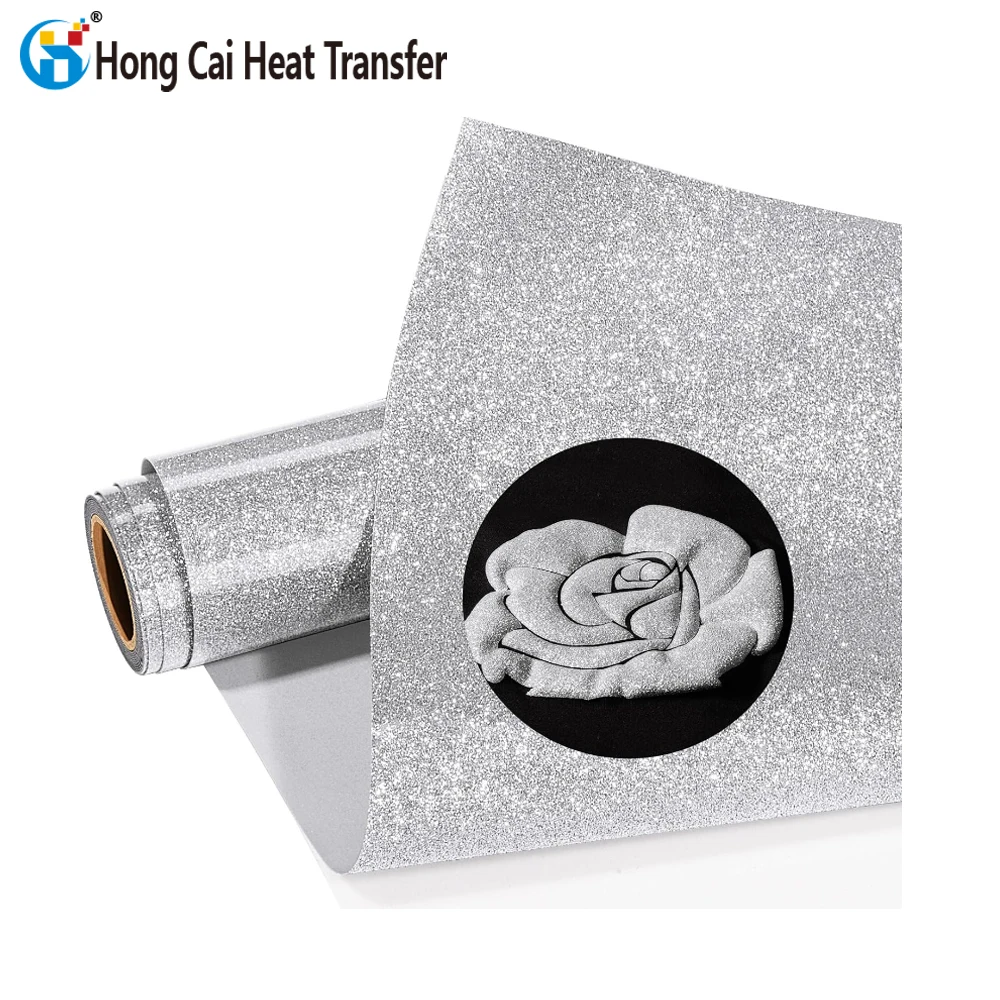 Hongcai custom glitter puff vinyl heat transfer vinyl designs cut metal htv 3d puff vinyl heat transfer roll for Hoodie Tshirts