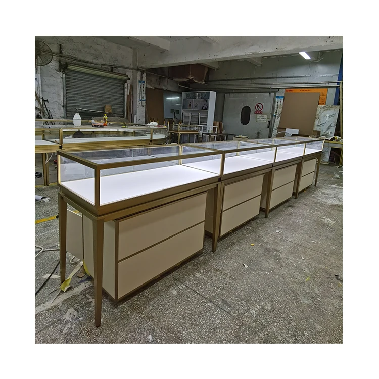 Luxury store metal stainless steel glass showcase High-end jewelry store display counter Leather hard case locker