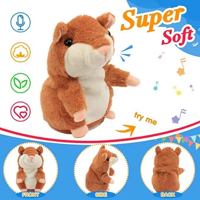 Коричневый 6-дюймовый говорящий хомяк повторяет как вы говорите морская свинка кивает Интерактивная электрическая анимированная игрушка подарок для малышей девочек